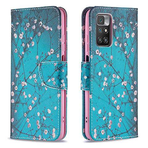 Custodia Portafoglio In Pelle Fantasia Modello Cover con Supporto B01F per Xiaomi Redmi 10 (2022) Ciano