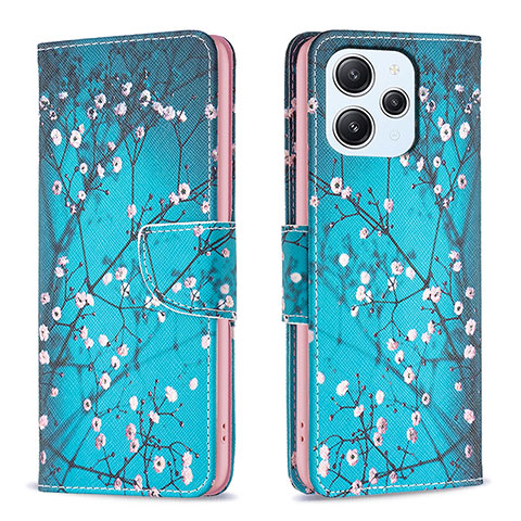 Custodia Portafoglio In Pelle Fantasia Modello Cover con Supporto B01F per Xiaomi Redmi 12 4G Ciano