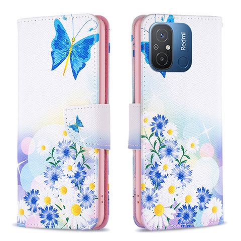 Custodia Portafoglio In Pelle Fantasia Modello Cover con Supporto B01F per Xiaomi Redmi 12C 4G Blu