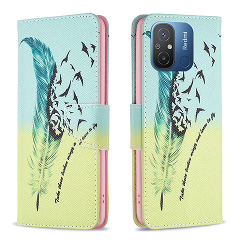 Custodia Portafoglio In Pelle Fantasia Modello Cover con Supporto B01F per Xiaomi Redmi 12C 4G Verde Pastello