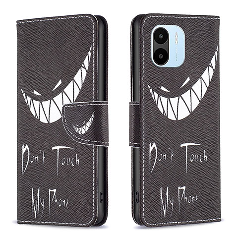 Custodia Portafoglio In Pelle Fantasia Modello Cover con Supporto B01F per Xiaomi Redmi A2 Nero