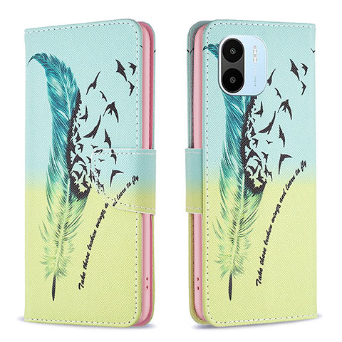 Custodia Portafoglio In Pelle Fantasia Modello Cover con Supporto B01F per Xiaomi Redmi A2 Plus Verde Pastello