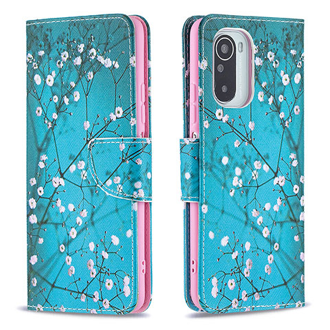 Custodia Portafoglio In Pelle Fantasia Modello Cover con Supporto B01F per Xiaomi Redmi K40 5G Ciano