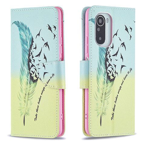 Custodia Portafoglio In Pelle Fantasia Modello Cover con Supporto B01F per Xiaomi Redmi K40 Pro 5G Verde Pastello