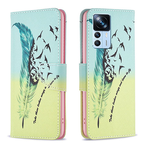 Custodia Portafoglio In Pelle Fantasia Modello Cover con Supporto B01F per Xiaomi Redmi K50 Ultra 5G Verde Pastello