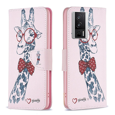 Custodia Portafoglio In Pelle Fantasia Modello Cover con Supporto B01F per Xiaomi Redmi K60 Pro 5G Rosa