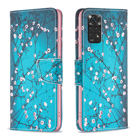 Custodia Portafoglio In Pelle Fantasia Modello Cover con Supporto B01F per Xiaomi Redmi Note 11 4G (2022) Ciano