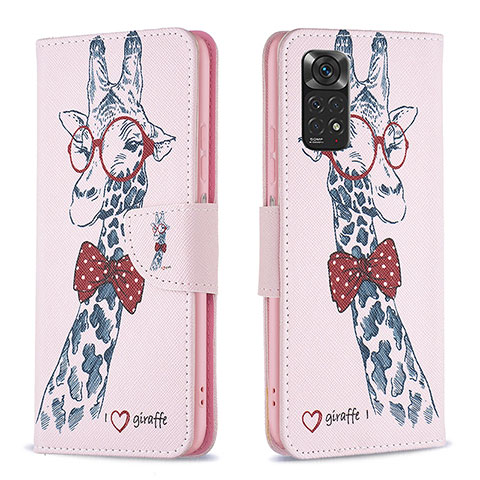 Custodia Portafoglio In Pelle Fantasia Modello Cover con Supporto B01F per Xiaomi Redmi Note 11 4G (2022) Rosa