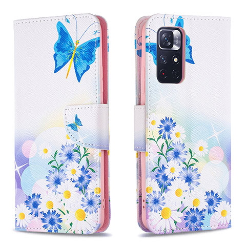 Custodia Portafoglio In Pelle Fantasia Modello Cover con Supporto B01F per Xiaomi Redmi Note 11 5G Blu