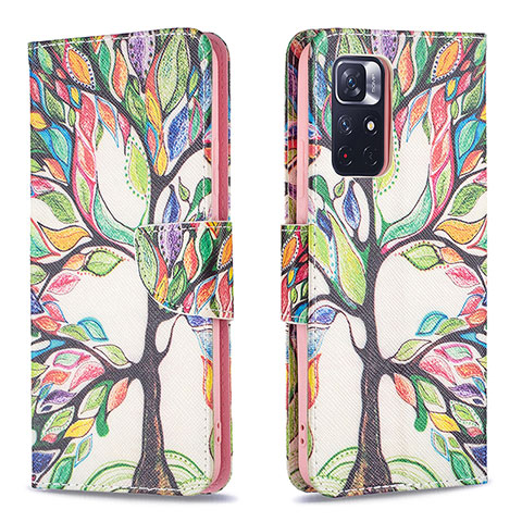 Custodia Portafoglio In Pelle Fantasia Modello Cover con Supporto B01F per Xiaomi Redmi Note 11 5G Verde