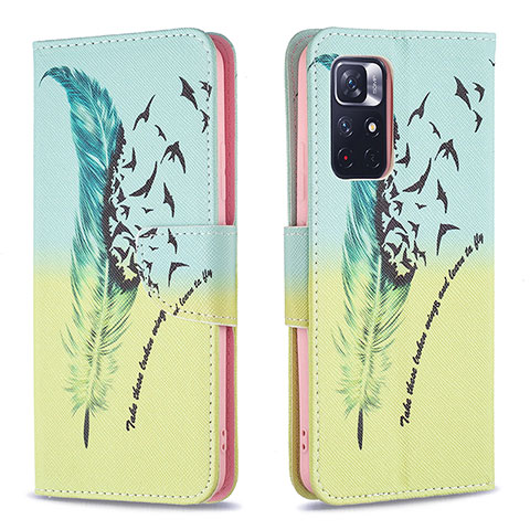 Custodia Portafoglio In Pelle Fantasia Modello Cover con Supporto B01F per Xiaomi Redmi Note 11 5G Verde Pastello