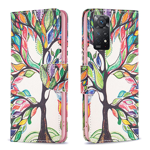 Custodia Portafoglio In Pelle Fantasia Modello Cover con Supporto B01F per Xiaomi Redmi Note 11 Pro 4G Verde