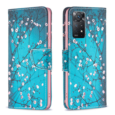 Custodia Portafoglio In Pelle Fantasia Modello Cover con Supporto B01F per Xiaomi Redmi Note 11 Pro 5G Ciano
