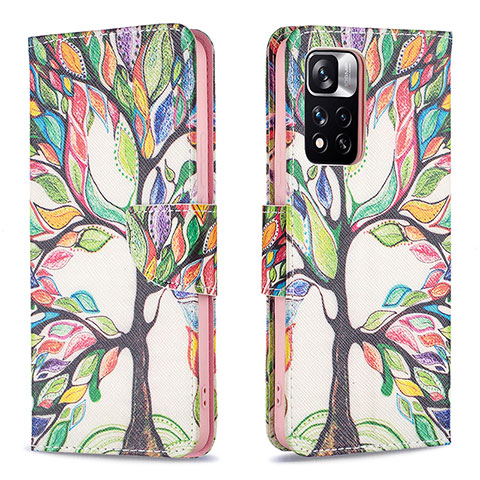 Custodia Portafoglio In Pelle Fantasia Modello Cover con Supporto B01F per Xiaomi Redmi Note 11 Pro+ Plus 5G Verde