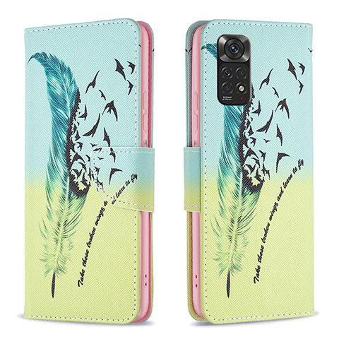 Custodia Portafoglio In Pelle Fantasia Modello Cover con Supporto B01F per Xiaomi Redmi Note 11S 4G Verde Pastello