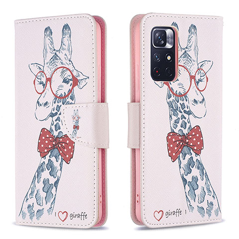 Custodia Portafoglio In Pelle Fantasia Modello Cover con Supporto B01F per Xiaomi Redmi Note 11T 5G Rosa