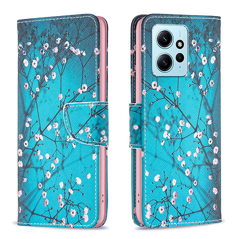 Custodia Portafoglio In Pelle Fantasia Modello Cover con Supporto B01F per Xiaomi Redmi Note 12 4G Ciano