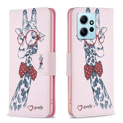 Custodia Portafoglio In Pelle Fantasia Modello Cover con Supporto B01F per Xiaomi Redmi Note 12 4G Rosa