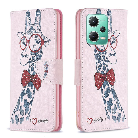 Custodia Portafoglio In Pelle Fantasia Modello Cover con Supporto B01F per Xiaomi Redmi Note 12 5G Rosa