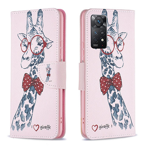 Custodia Portafoglio In Pelle Fantasia Modello Cover con Supporto B01F per Xiaomi Redmi Note 12 Pro 4G Rosa