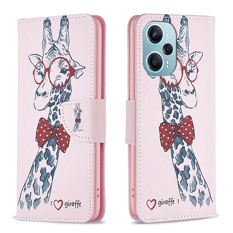 Custodia Portafoglio In Pelle Fantasia Modello Cover con Supporto B01F per Xiaomi Redmi Note 12 Turbo 5G Rosa