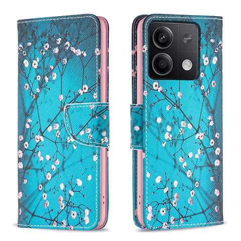 Custodia Portafoglio In Pelle Fantasia Modello Cover con Supporto B01F per Xiaomi Redmi Note 13 5G Ciano