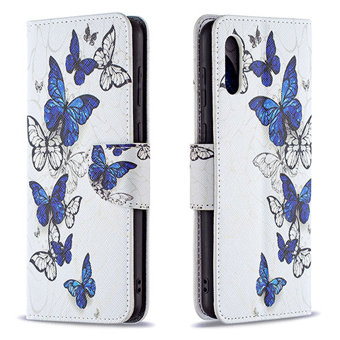 Custodia Portafoglio In Pelle Fantasia Modello Cover con Supporto B03F per Samsung Galaxy A02 Blu