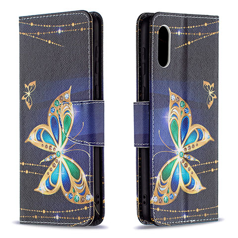 Custodia Portafoglio In Pelle Fantasia Modello Cover con Supporto B03F per Samsung Galaxy A02 Nero