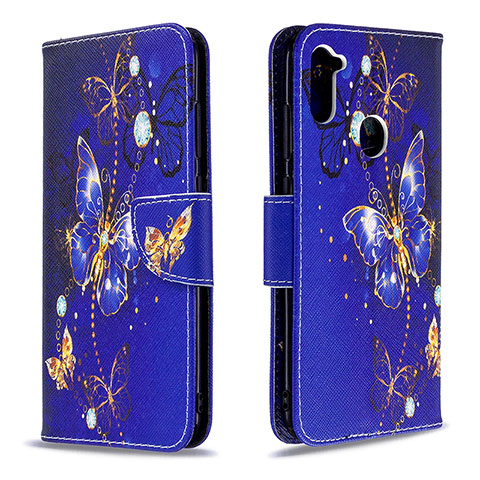 Custodia Portafoglio In Pelle Fantasia Modello Cover con Supporto B03F per Samsung Galaxy A11 Blu Notte