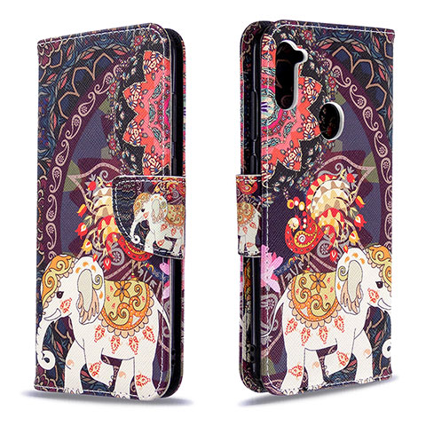 Custodia Portafoglio In Pelle Fantasia Modello Cover con Supporto B03F per Samsung Galaxy A11 Marrone