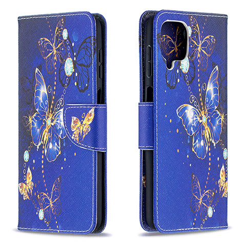 Custodia Portafoglio In Pelle Fantasia Modello Cover con Supporto B03F per Samsung Galaxy A12 5G Blu Notte