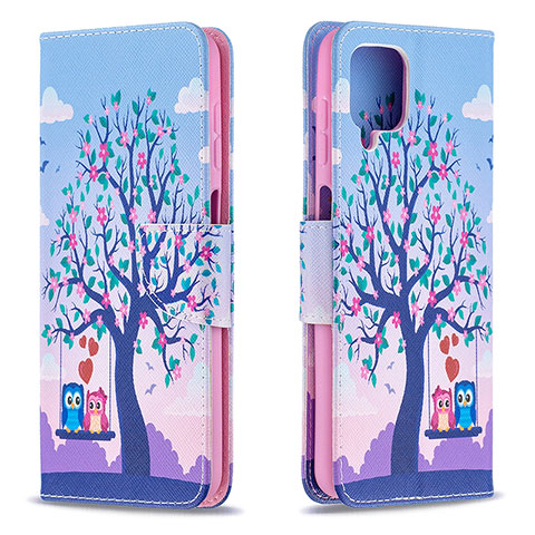 Custodia Portafoglio In Pelle Fantasia Modello Cover con Supporto B03F per Samsung Galaxy A12 Lavanda