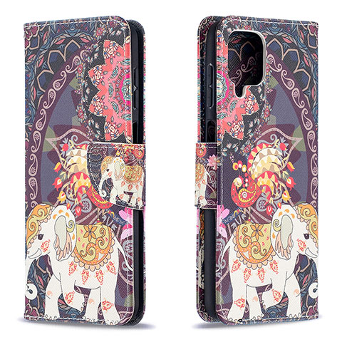 Custodia Portafoglio In Pelle Fantasia Modello Cover con Supporto B03F per Samsung Galaxy A12 Marrone