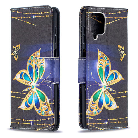 Custodia Portafoglio In Pelle Fantasia Modello Cover con Supporto B03F per Samsung Galaxy A12 Nero