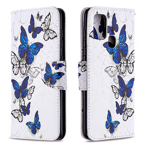 Custodia Portafoglio In Pelle Fantasia Modello Cover con Supporto B03F per Samsung Galaxy A21s Blu