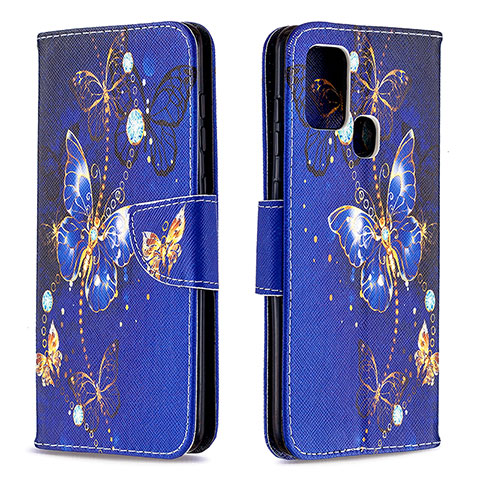 Custodia Portafoglio In Pelle Fantasia Modello Cover con Supporto B03F per Samsung Galaxy A21s Blu Notte