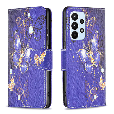 Custodia Portafoglio In Pelle Fantasia Modello Cover con Supporto B03F per Samsung Galaxy A23 4G Blu Notte