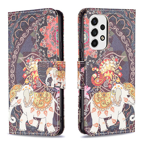 Custodia Portafoglio In Pelle Fantasia Modello Cover con Supporto B03F per Samsung Galaxy A53 5G Marrone