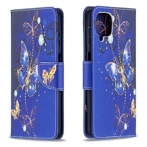 Custodia Portafoglio In Pelle Fantasia Modello Cover con Supporto B03F per Samsung Galaxy F12 Blu Notte