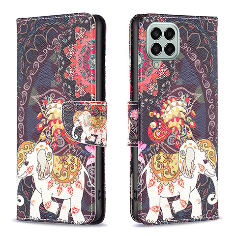 Custodia Portafoglio In Pelle Fantasia Modello Cover con Supporto B03F per Samsung Galaxy M33 5G Marrone