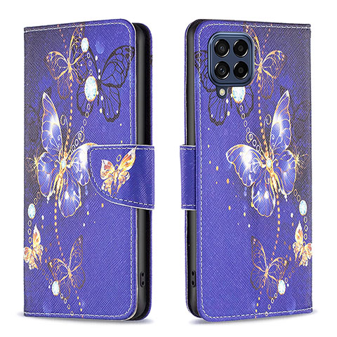 Custodia Portafoglio In Pelle Fantasia Modello Cover con Supporto B03F per Samsung Galaxy M53 5G Blu Notte