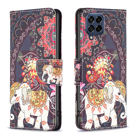 Custodia Portafoglio In Pelle Fantasia Modello Cover con Supporto B03F per Samsung Galaxy M53 5G Marrone