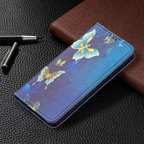 Custodia Portafoglio In Pelle Fantasia Modello Cover con Supporto B03F per Samsung Galaxy S21 FE 5G Blu Notte