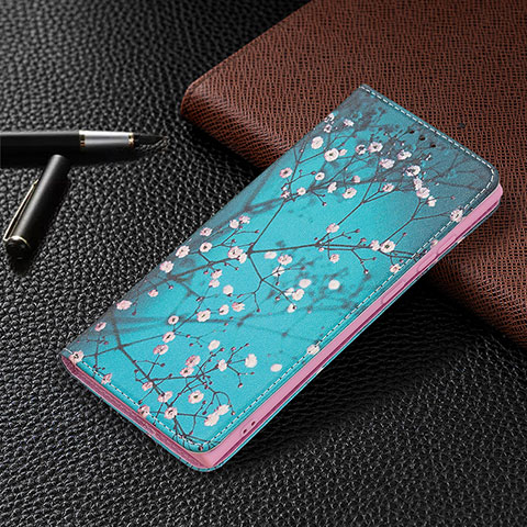 Custodia Portafoglio In Pelle Fantasia Modello Cover con Supporto B03F per Samsung Galaxy S24 Ultra 5G Ciano