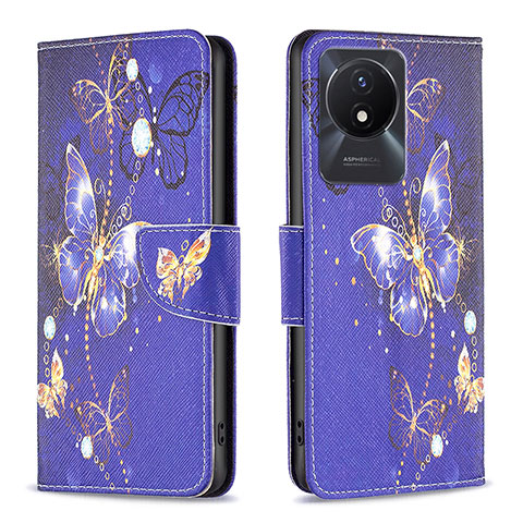 Custodia Portafoglio In Pelle Fantasia Modello Cover con Supporto B03F per Vivo Y02 Blu Notte