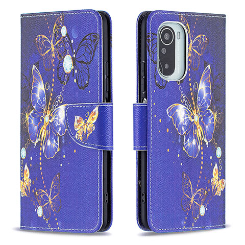 Custodia Portafoglio In Pelle Fantasia Modello Cover con Supporto B03F per Xiaomi Mi 11i 5G Blu Notte