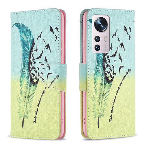 Custodia Portafoglio In Pelle Fantasia Modello Cover con Supporto B03F per Xiaomi Mi 12S Pro 5G Verde Pastello