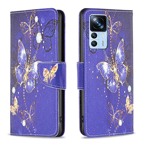 Custodia Portafoglio In Pelle Fantasia Modello Cover con Supporto B03F per Xiaomi Mi 12T Pro 5G Blu Notte