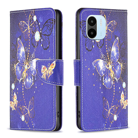 Custodia Portafoglio In Pelle Fantasia Modello Cover con Supporto B03F per Xiaomi Poco C50 Blu Notte