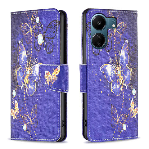 Custodia Portafoglio In Pelle Fantasia Modello Cover con Supporto B03F per Xiaomi Poco C65 Blu Notte